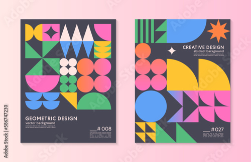Abstract bauhaus geometric pattern backgrounds with copy space for text.Trendy minimalist geometric designs with simple shapes and elements.Modern artistic vector illustrations. © Xenia Artwork 