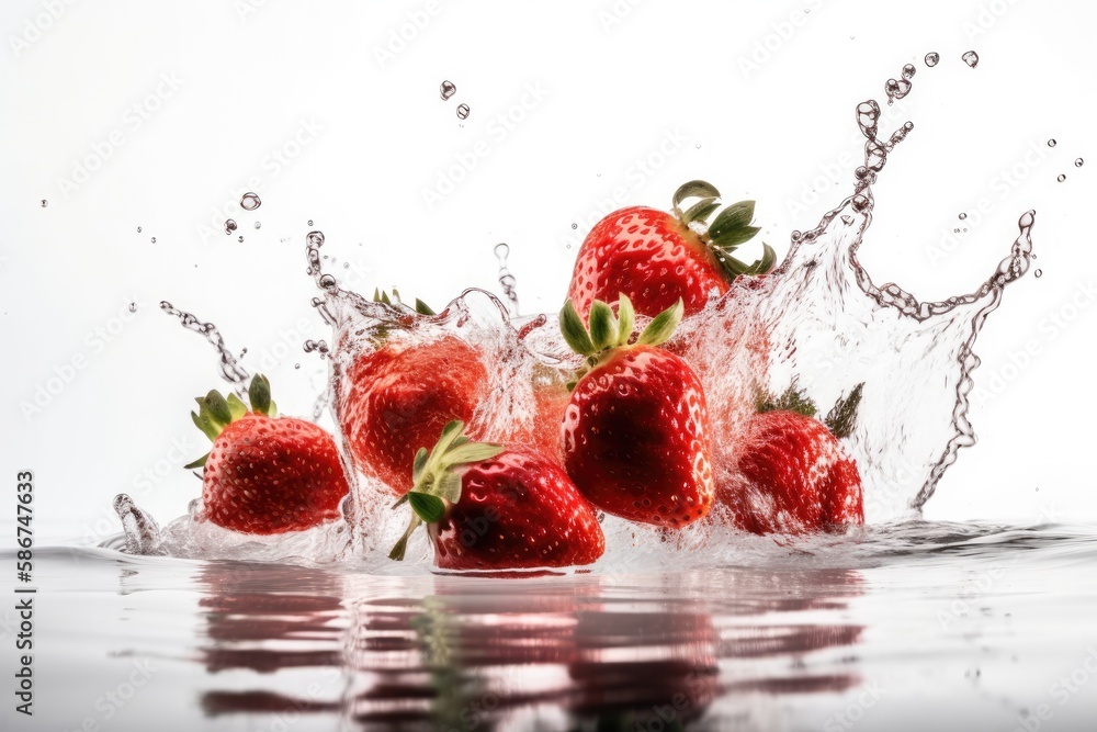 Fototapeta premium Splashing Strawberry into Water Generative AI