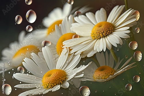 Fragrant Meadow of Daisy-like Blossoms Drizzled with Sweeter Than Honey Dew Drops Generative AI photo