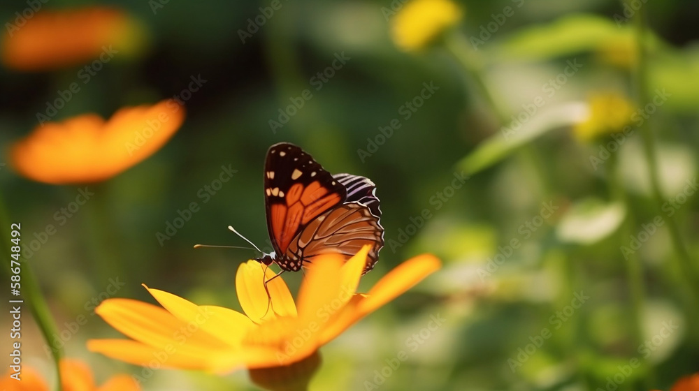 Obraz premium Beautiful butterfly flying through a garden