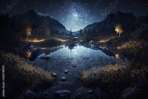 Mystic Meadows bathed in Celestial Illumination Generative AI