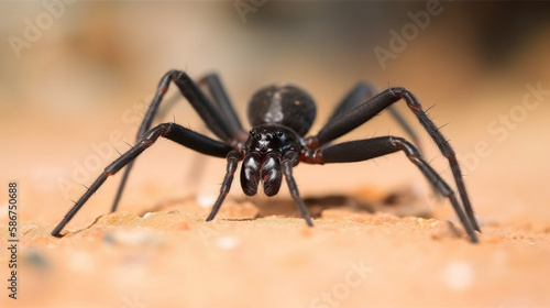 a big black spider hunting for a meal