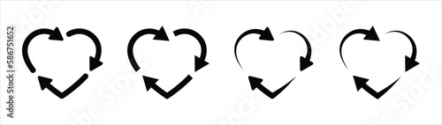 heart circle arrow icon set. circular arrow on line heart icon symbol sign collections, vector illustration