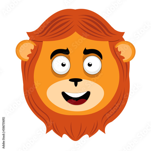 vector illustration face of a cartoon lion with a cheerful expression
