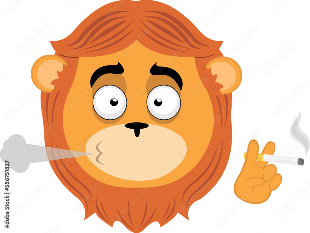 vector illustration face of a cartoon lion smoking a cigarette vector illustration face of a cartoon lion smoking a cigarette