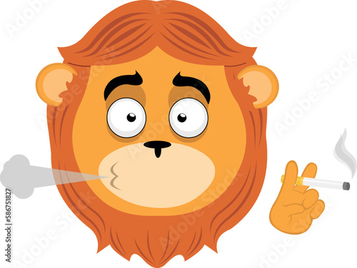 vector illustration face of a cartoon lion smoking a cigarette