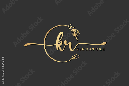 luxury signature initial kr logo design isolated leaf and flower photo