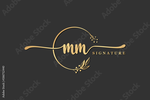 luxury signature initial mm logo design isolated leaf and flower