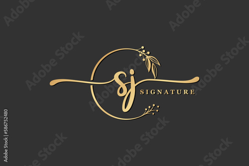luxury signature initial sj logo design isolated leaf and flower