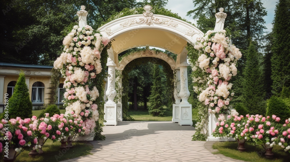 A Breathtaking Outdoor Wedding Arch Venue: The Perfect Setting for Your Special Day -Generative Ai A Breathtaking Outdoor Wedding Arch Venue: The Perfect Setting for Your Special Day -Generative Ai