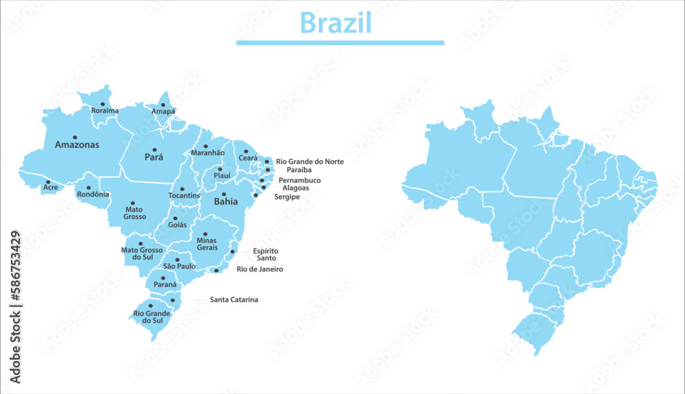 Brazil map illustration vector detailed Brazil map with all state names	