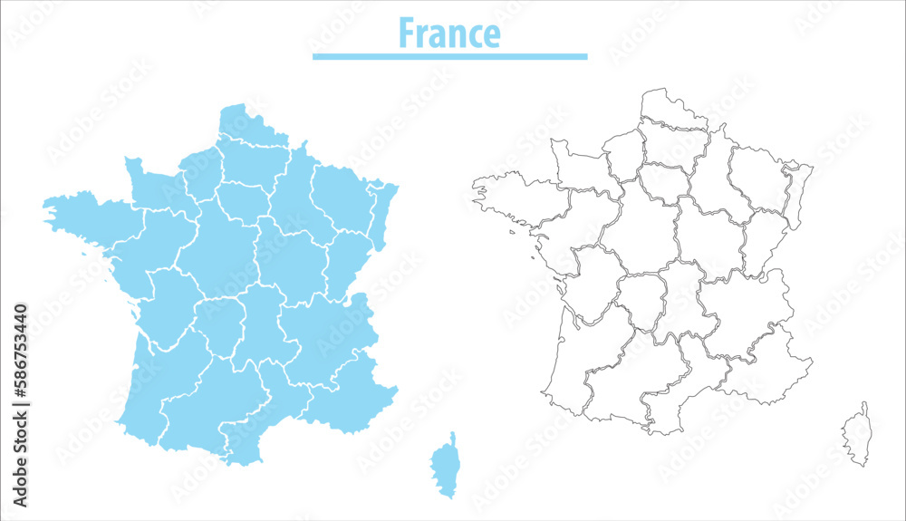 France map illustration vector detailed France map with regions	