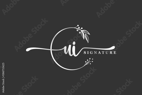 luxury signature initial ui logo design isolated leaf and flower