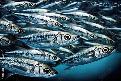 School of sardines under the sea. Ai generated.