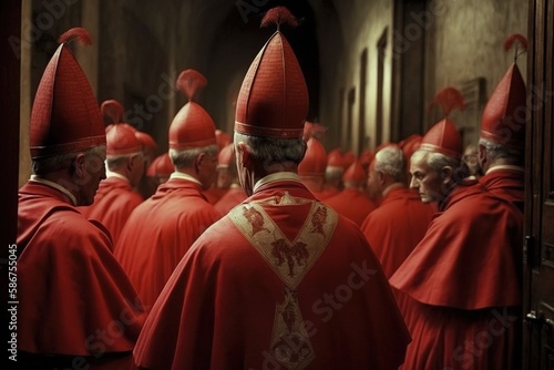 Gathered cardinals and bishops discuss the election of a new Pope. Ai generated. photo