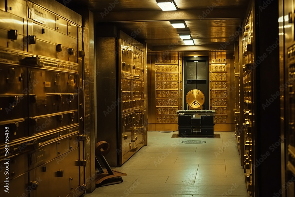 Safe deposit boxes room in bank vault. Inside in Bank vault room with ...