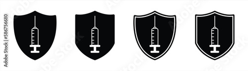 syringe shield icon set. medical syringe protection icon symbol sign collections, vector illustration