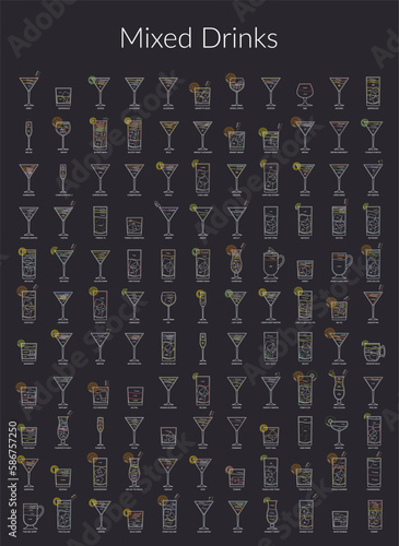 Vector illustration. Recipes for alcoholic cocktails. 121 Cocktail. Mixed Drinks.