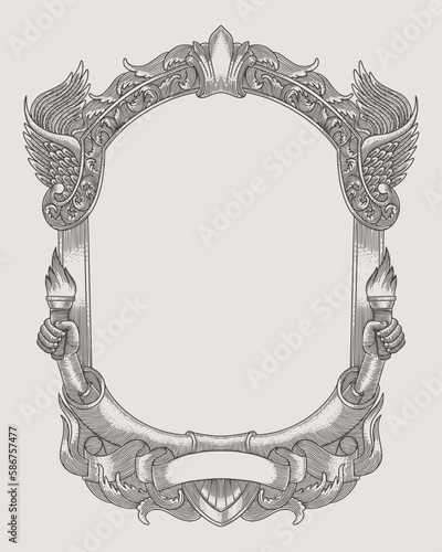 antique engraving frame monochrome style, Vector vintage illustation
