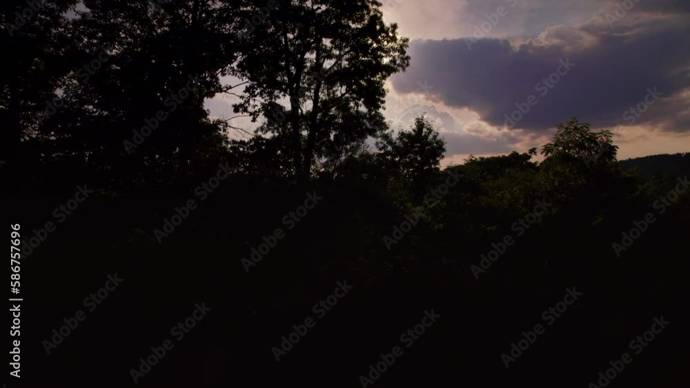 Aerial view of Mountain in New York state during a good day. Highway between mountains in beautiful forest Aerial view of Mountain in New York state during a good day. Highway between mountains in beautiful forest