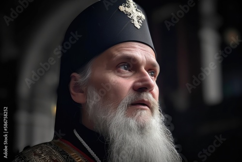Orthodox Bishop looking away. Generative AI