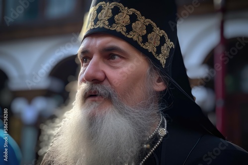 Orthodox Bishop looking away. Generative AI