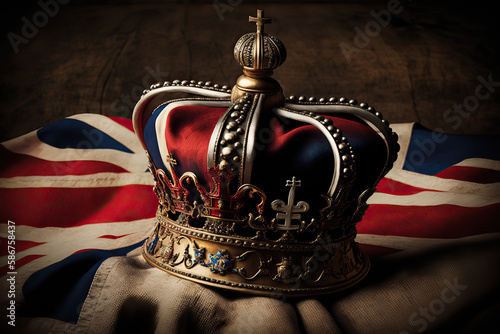 Leinwand Poster king charles, england king, British flag and crown, illustration of Crown Jewels of the United Kingdom