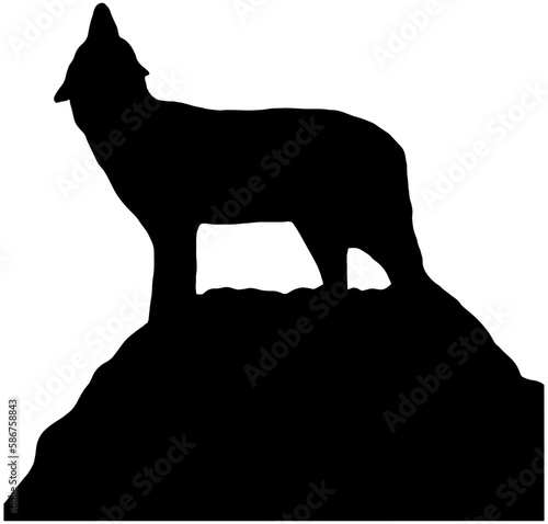 Howling wolf on a cliff silhouette in black 