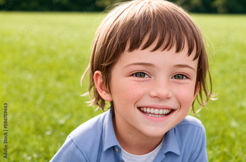 Little positive boy. Portrait of happy kid with smile on face. Generative AI. Little positive boy. Portrait of happy kid with smile on face. Generative AI.