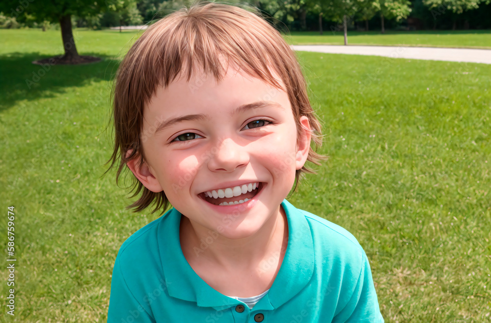 Little positive boy. Portrait of happy kid with smile on face. Generative AI. Little positive boy. Portrait of happy kid with smile on face. Generative AI.