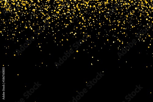  Abstract gold particles glitter light falling on black background. 
