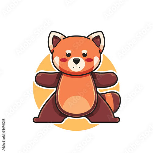 vector illustration of a cute red panda chef character posing as a goalkeeper  red panda mascot animal logo  cartoon animal