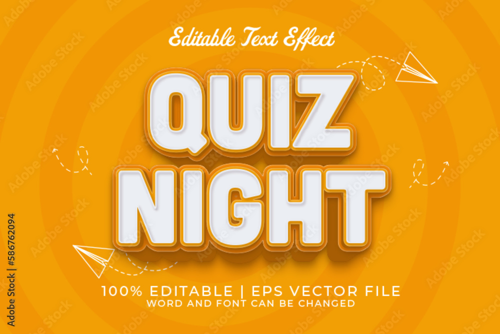 Quiz Night 3d Editable Text Effect Cartoon Comic Style Premium Vector