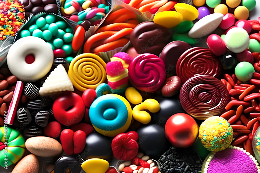 Fototapeta premium Colorful Candy Pile Various Types Generative AI 