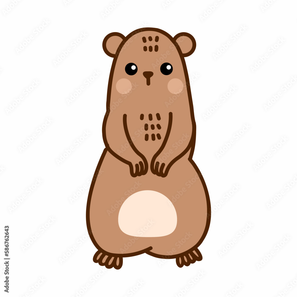 Groundhog on white background. Illustration for kid in cartoon style.