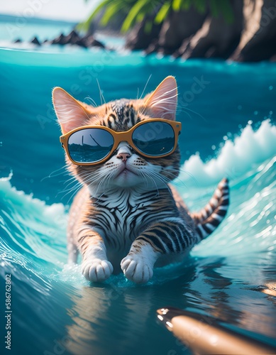 Kitten swimming in the sea
