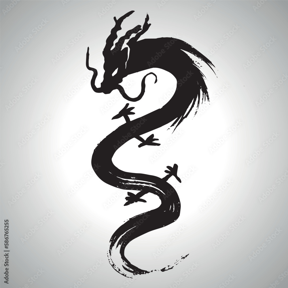 Dragon. 2024 Brush stroke vector illustration. Ink art. Chineses Year of the Dragon Ink Painting Dragon. 2024 Brush stroke vector illustration. Ink art. Chineses Year of the Dragon Ink Painting