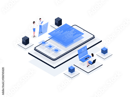Marketing analytics Isometric Illustration Flat Color. Suitable for Mobile App, Website, Banner, Diagrams, Presentation, and Other Graphic Assets.