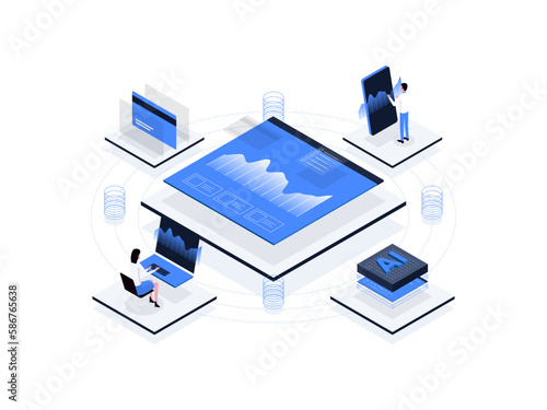 Investment analytics Isometric Illustration Flat Color. Suitable for Mobile App, Website, Banner, Diagrams, Presentation, and Other Graphic Assets.