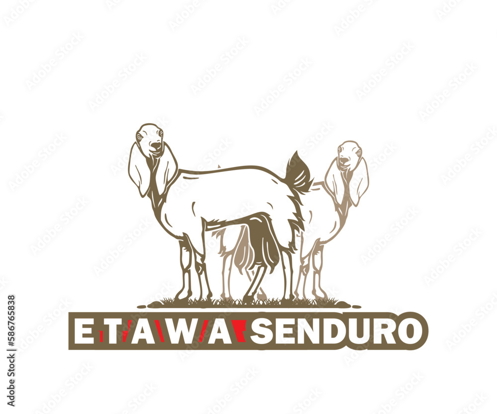 ETAWA SENDURO, BOER GOAT BREEDS LOGO, silhouette of great dairy ram standing vector illustrations