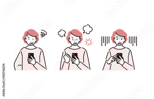 スマホを見るシニア女性 ネガティブイメージ