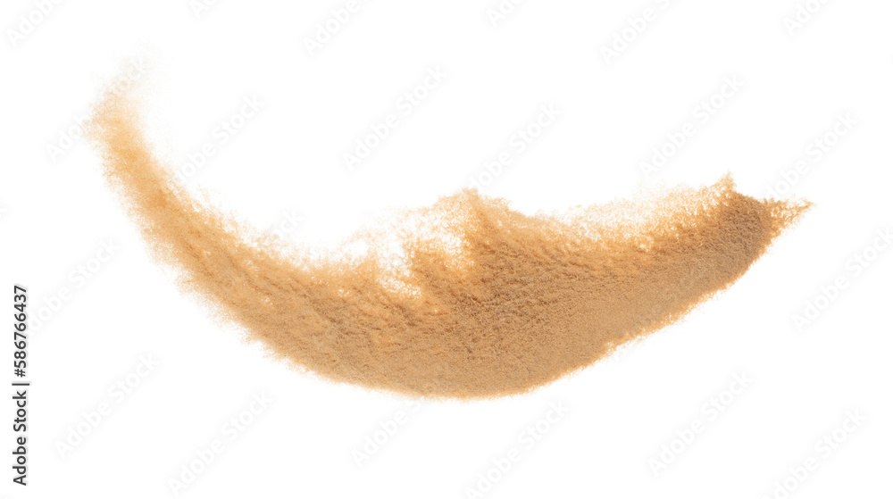 Small size fine Sand flying explosion, Golden grain wave explode. Abstract cloud fly. Yellow colored sand splash silica in Air. White background Isolated high speed shutter, throwing freeze shot Small size fine Sand flying explosion, Golden grain wave explode. Abstract cloud fly. Yellow colored sand splash silica in Air. White background Isolated high speed shutter, throwing freeze shot