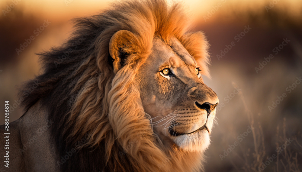 Obraz premium portrait of a lion in african landscape generative art