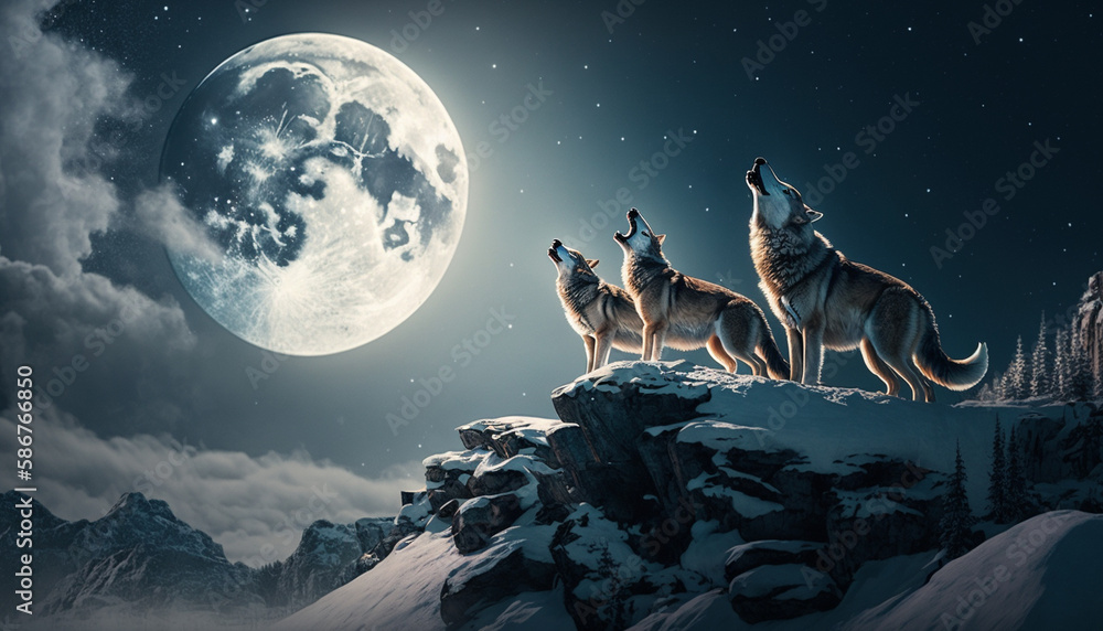 wolves with the moon in the night generative art wolves with the moon in the night generative art