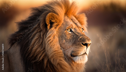 portrait of a lion in african landscape generative art © Giancarlo