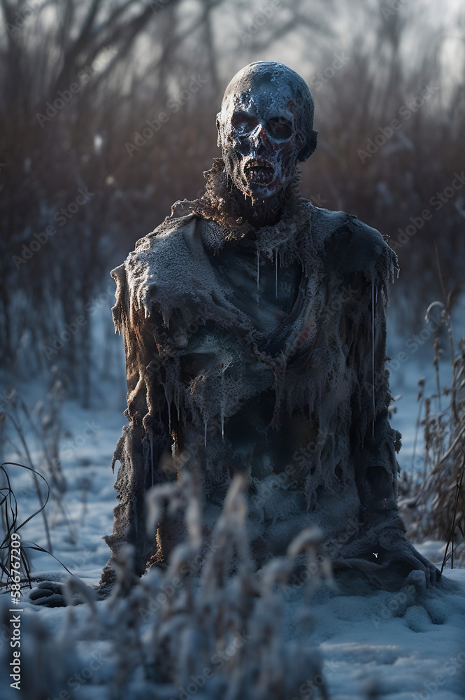 ice zombie in frozen lake, prairie in winter ice zombie in frozen lake, prairie in winter