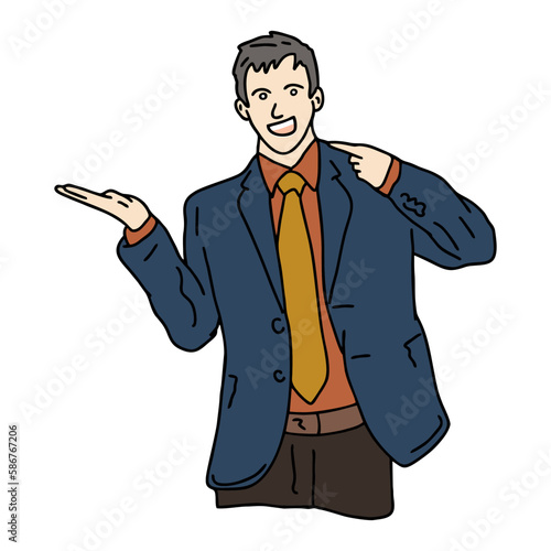 Illustration icon of gesture man doing presentation at meeting. really good for icon of powerpoint, presentation icon for your business