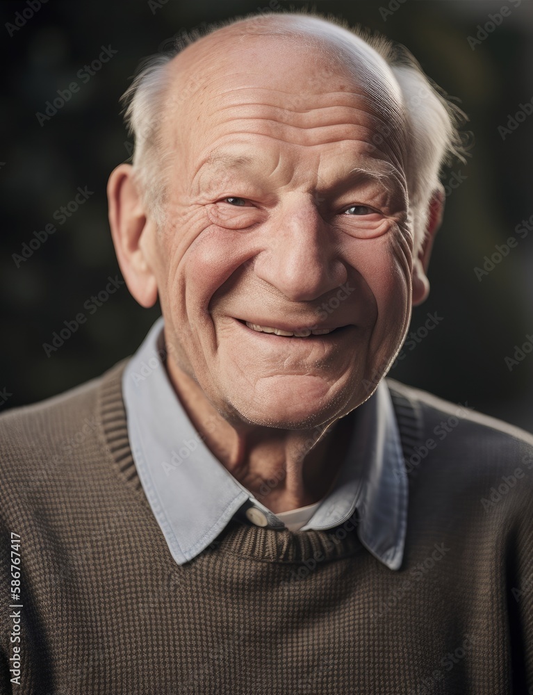 Portrait of a smiling senior man with grey hair looking at camera