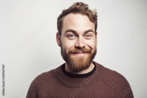 Portrait of a handsome young man with a beard in a sweater