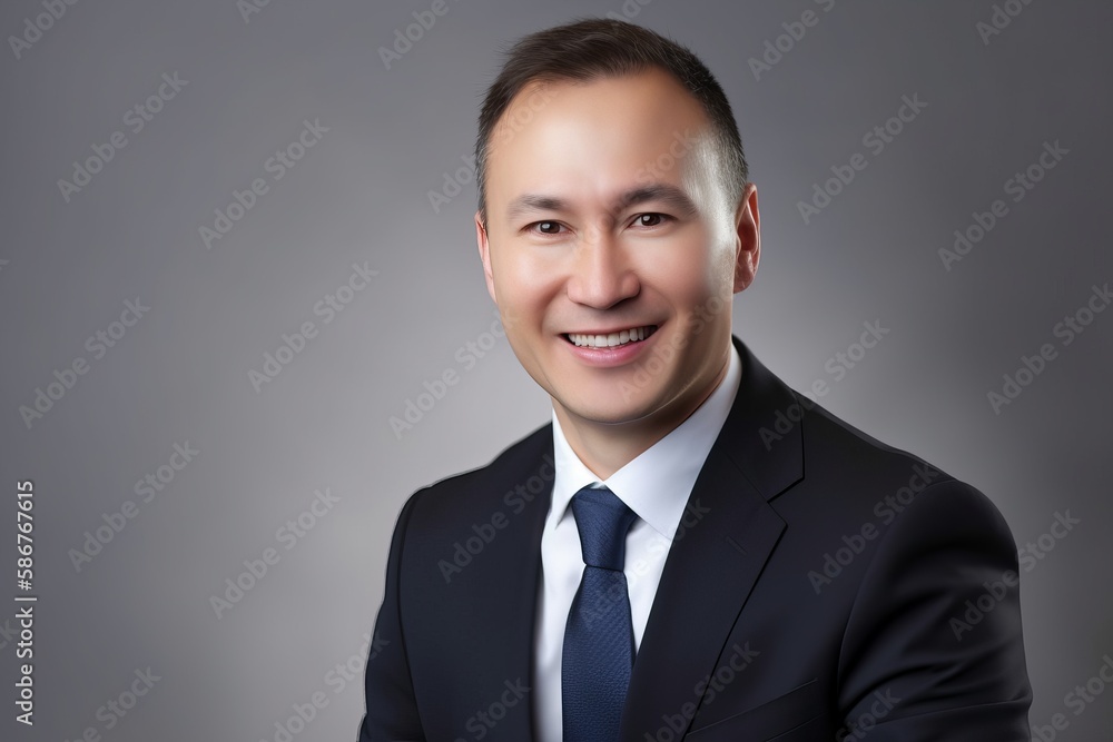 Portrait of a happy young businessman in a suit on a gray background Portrait of a happy young businessman in a suit on a gray background